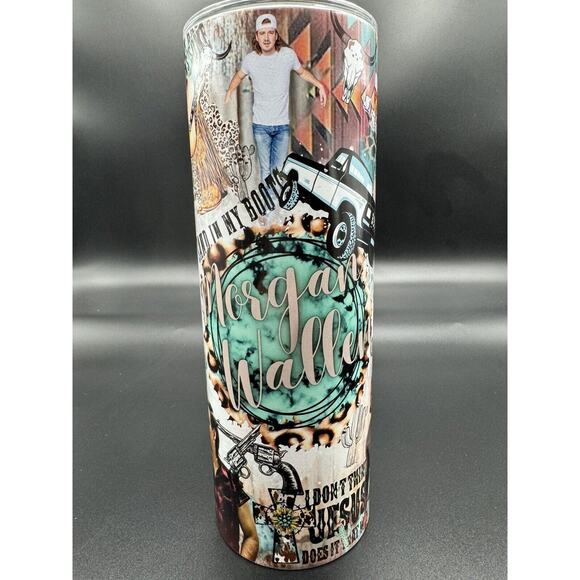 20oz skinny tumbler CUSTOM MADE stainless steel with Lid/Straw‎ MORGAN WALLEN - Picture 1 of 7